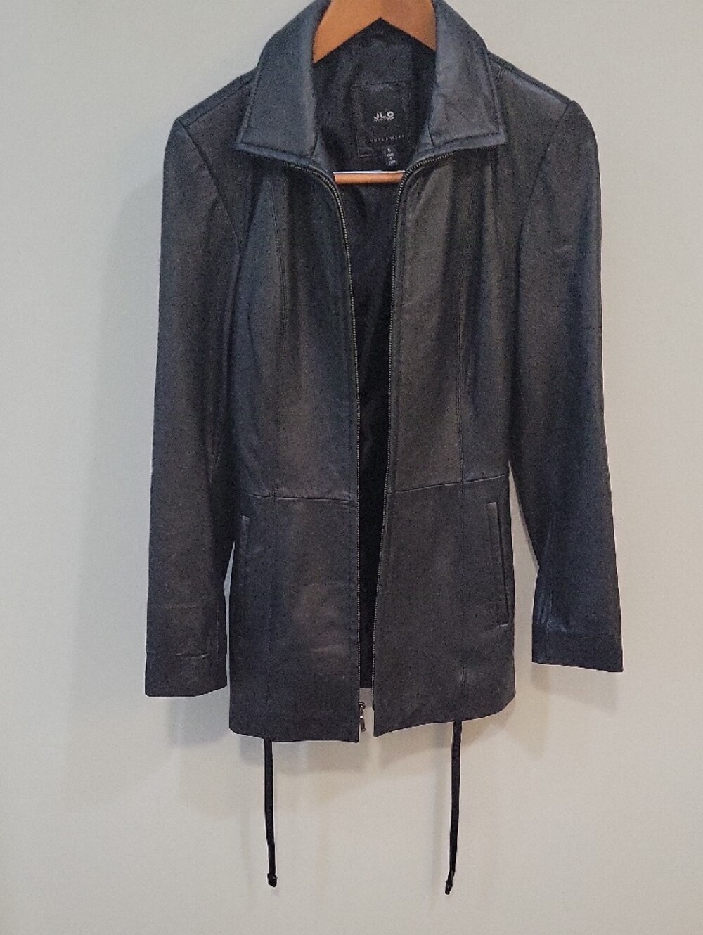 JLC Black Leather Zip-Front Jacket with Waist Tie - Picture 5 of 8